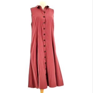 Tahari Rust Button Down Collared Fit and Flare Sleeveless Midi Dress Large 12